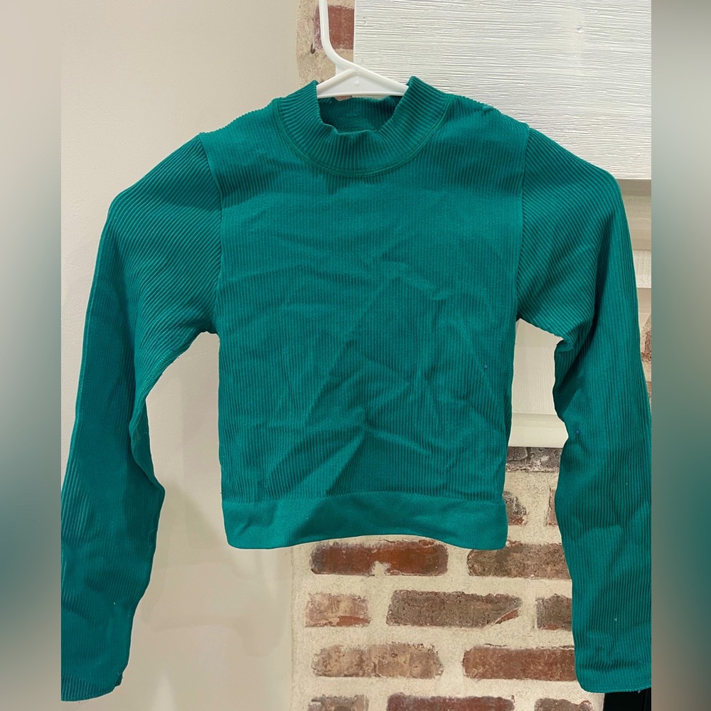 Green Ribbed Athletic Long Sleeve